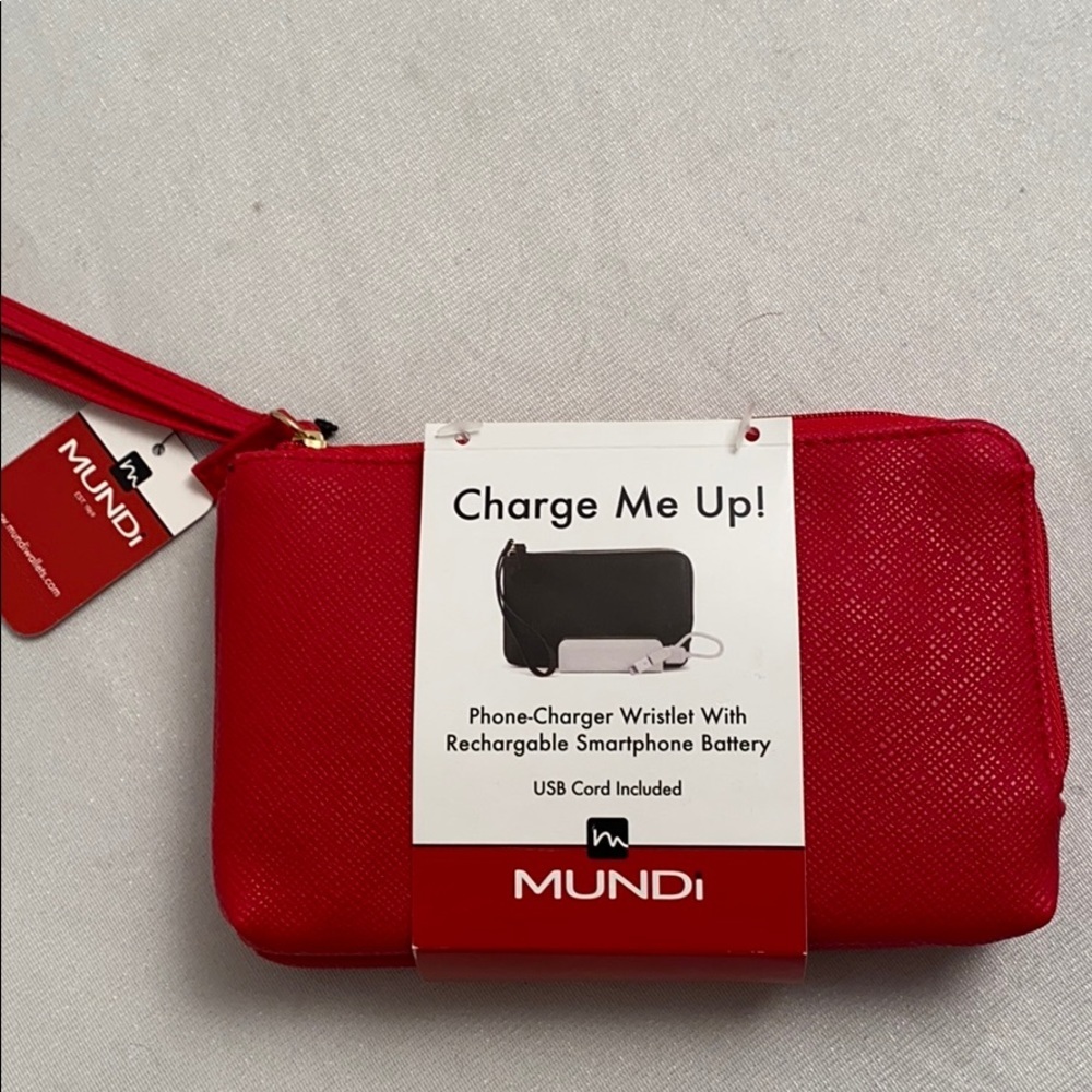 Mundi red double zip phone charging wristlet